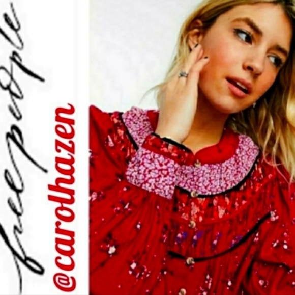 Free People Paloma Red Berry Long Sleeves Top Limited Edition Bohemian Chic - Picture 6 of 16